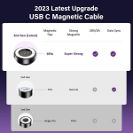 Vafoton 9 kontaktų Usb C magnetinis įkrovimo laidas 2 m, 360&deg; ir 180&deg; magnetinis įkrovimo laidas Pd60w greitas įkrovimas, 6 viename Usb C/a į Type C magnetinis laidas, skirtas Type C/micro Usb/products/galaxy S22/s23 Ultra/mbook
