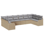 10 dalių sodų sofų rinkinys su pagalvėmis, smėlio poly ratanas,2 vietų sodų sofa su pagalvėmis, smėlio poly ratanas