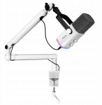 Fifine Tam8 baltas dinaminis studijinis mikrofonas su Xlr/usb ir stovu