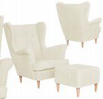 &bdquo;Hunter Family Furniture&ldquo; kėdė su atlo&scaron;a su kėdute, skandinavi&scaron;ka, kreminio aksomo, &scaron;viesiai smėlio spalvos