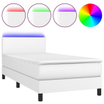 vidaXL Lova su spyruoklėmis/čiužiniu/LED, balta, 90x200cm dirbtinė oda