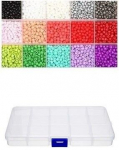 Stiklinių apvalių karoliukų (biserio) 6/0 RainBow&reg; 15 spalvų po 10 g rinkinys su dėžute, &scaron;viesus