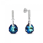 Sidabriniai auskarai moterims DiamondSky &bdquo;Calathea (Bermuda Blue)&ldquo; su Swarovski kristalais