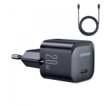 Mini USB-C įkroviklis 20W PD su iPhone Lightning kabeliu juodas