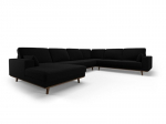 Panoraminė de&scaron;inioji kampinė velvet sofa Hebe, 6 sėdimos vietos, juoda