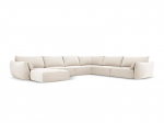 Panoraminė de&scaron;inioji kampinė velvet sofa Vanda, 8 sėdimos vietos, &scaron;v. smėlio sp.