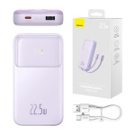 Atsarginis maitinimo &scaron;altinis ("Power Bank") Powerbankas su ekranu 10000mAh 22.5W + USB-A / USB-C kabelis violetinis