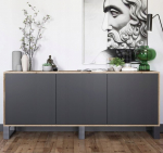 Komoda Meble Lindner Ąžuolas Wotan Juoda Matinė 168 cm su Trimis Metaliniais Rėmais, 168 x 72 x 35