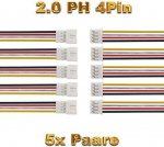 Yunique Green-Clean-Power, 5 porų Micro JST PH 2.0 4 pin jungčių rinkinys su 10 cm laidais, vyras + moteris, 2 mm žingsnis, Lipo akumuliatoriams ir elektronikai