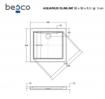 Du&scaron;o padėklas Besco Aquarius SlimLine Stone Effect New, 90 x 90 x 5,5 cm