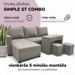 Kampinis i&scaron;skleidžiamas sofos komplektas su staliuku ir pufais St Combo, Podrez, &Scaron;viesiai pilka