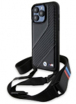 BMW M Edition Carbon Stripe dėklas su dirželiu iPhone 15 Pro Max - juodas