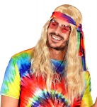 BLONDE HIPPIE WIG WITH TIE-DYE HEADBAND in box