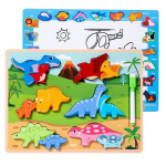 Medinė dėlionė su pie&scaron;imo lenta 2in1 - Dinozaurai, 12 d.