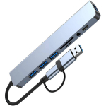 USB-C &scaron;akotuvas (Hub), 8-in-1, pilkas
