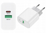Greitas įkroviklis tinklo 20w Usb-c + Usb-a, baltas