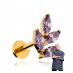Auksinis titano labret auskaras su violetiniais cirkoniais, 1.2/6mm
