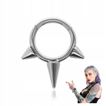 Titano auskaras-ratukas su akutėmis, sidabrinis clicker, 1.2/8mm