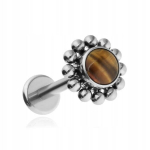 Tigro akies titano labret auskaras, sidabrinis, 1.2/6 mm