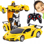 Nuotoliniu būdu valdomas automobilis robotas 2in1 geltonas su transformacija, driftu, LED &scaron;viesomis ir garso efektais