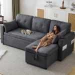 L formos sofa-lova su saugykla ir gėrimų laikikliu, kairės/de&scaron;inės pusės keičiamas
