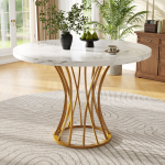 Apvalus valgomojo stalas 80x80x76 cm MDF marmuro ra&scaron;to su metalinėmis kojomis