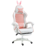 Gaming kėdė ergonominė, su nugaros atrama, kojų atrama, ausytės formos, USB, rožinė