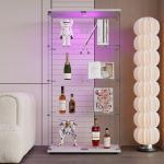 Stiklinė Vitrina, su LED ap&scaron;vietimu, 4 lentynomis, balta