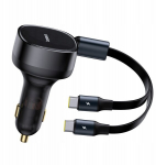 Baseus 33w automobilinis įkroviklis su 2x Usb-c ir i&scaron;traukiamu laidu
