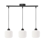 Pakabinamas &scaron;viestuvas Candellux Estilo 33-49957 su triguba juoda juosta ir baltais stiklo gaubtais