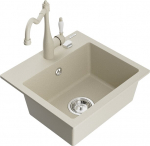 Mexen Milo vienos dalies granitinis virtuvės kriauklė su Carla mai&scaron;ytuvu, smėlio spalvos - 6505-69-670700-69, 435x410x171 mm