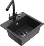 Mexen Milo granito kriauklė 1-skyriumi su virtuvės mai&scaron;ytuvu Duero, juoda dėmėta - 6505-76-671600-70-B, 442x415x171 mm