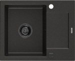 Mexen Enzo granitinė vienos dubens plautuvė su nuvarvėjimo vieta 576 x 465 mm, juoda/auksinė metalika, juodas sifonas, 576 x 465 x 174 mm