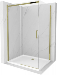 Du&scaron;o kabina Mexen Omega su padėklu ir sifonu, Gold+White/Gold, 130 x 80 cm