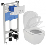 Pakabinamo WC komplektas su rėmu. Komplektą sudaro klozetas Ideal Standard Tesi AquaBlade su lėtai nusileidžiančiu dangčiu ir Prosys 120M potinkine sistema bei chromo spalvos WC mygtuku. Kodas R030501