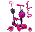 Vaiki&scaron;kas balansinis paspirtukas su stūmimo rankena Scooter 5in1, rožinis