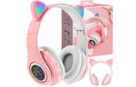Bluetooth ausinės Cat ears LED, rožinės