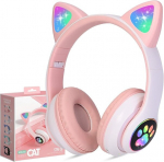 Bluetooth ausinės Cat ears LED, rožinės