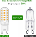 G9 LED lemputės, 5 W lygiavertė 50 W halogeninė lempa, 15,5 mm x 51 mm &scaron;iltai balta 3000 K 500 LM AC/DC 220&ndash;240 V be mirgėjimo, miegamojo svetainės virtuvės sodui, 6 vnt.