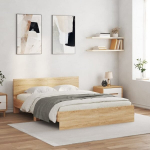 dvivietė lova，suaugusiųjų lova，Lovos rėmas su galvūgaliu ir LED, sonoma ąžuolo, 160x200cm CFE6739919