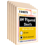 Creative Deco 5 x A4 beržo faneros plok&scaron;tės | 18 mm storio | 300 x 210 x 18 mm (+/- 0,5 mm) | Medžio lapai dekoravimui, formavimui, lazeriniam pjūčiui, pirografijai, sienoms