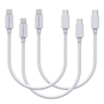3 vnt. 20cm USB-C Lightning krovimo laidai balti iPhone 14 / 13 / 12 / 11 / SE / X / XR / 7 / 8 / 6 / 5 / AirPods Phonillico