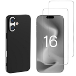 Juodas dėklas iPhone 16 ir 2 stiklo plėvelės ekrano apsaugai Phonillico&reg;