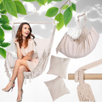 Kabantis Brazilijos krėslas su pagalvėmis, sūpynės, ecru krėslas