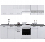Virtuvės baldai baltas akrilas blizgus, baldų komplektas su stalvir&scaron;iais District Dark