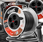 Verke prailgintuvas ant būgno statybinis 3x1,5mm 25m 4 lizdai