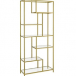 Knygų lentyna, 6 auk&scaron;tų, vitrina, 30 x 80 x 180 cm, svetainė, miegamasis, virtuvė, metalinė aukso spalva