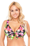 Bikini liemenėlė moterims, Vivisence, maudymosi kostiumėlis, bikinio vir&scaron;us, mink&scaron;tos liemenėlės kau&scaron;eliai, vertikalus banginio kaulas, užsegamas nugaroje, rožinės gėlės, 80D, 80D