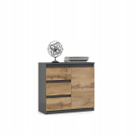 Komoda su stalčiais grafito ir ąžuolo wotan spalvos natalia 80 cm