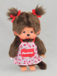 Bandai - Monchhichi - Monchhichi pliu&scaron;inis žaislas su gėlėta prijuoste - ikoninis 80-ųjų beždžionės pliu&scaron;inis žaislas - Monchhichi mink&scaron;tas pliu&scaron;inis žaislas vaikams 20 cm - žaislas nuo 2 metų - Se201648